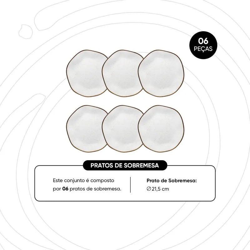 Jogo de 6 Pratos Sobremesa 21,5 Cm Ryo Maresia