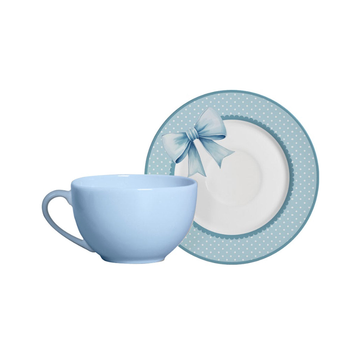 Conjunto com 6 Xícaras de Chá com Pires Laços de Páscoa Azul 250ml
