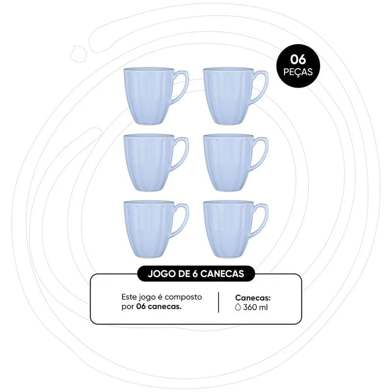 Jogo de 6 Canecas 360 Ml Flora Áster