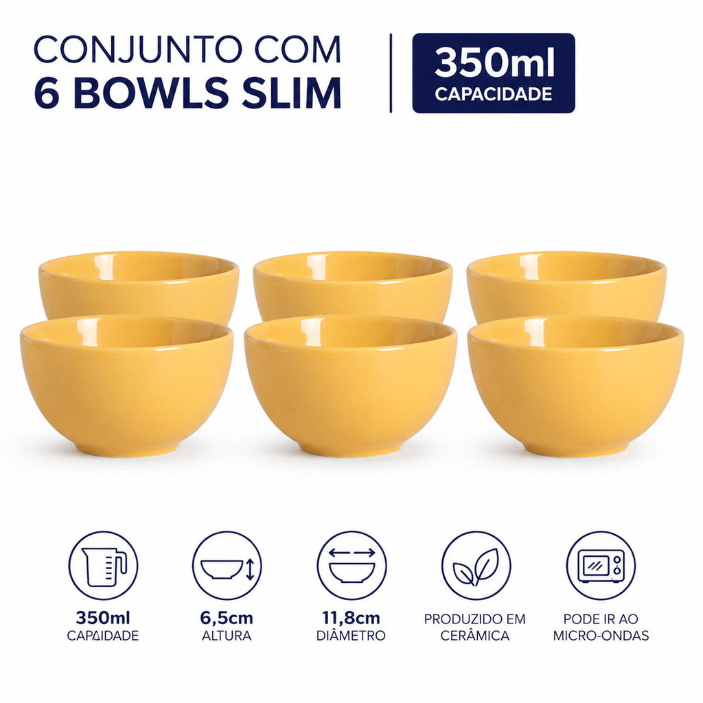 Conjunto 6 Bowls Slim Mustard 350 ml