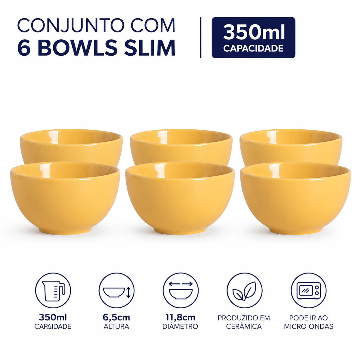 Conjunto 6 Bowls Slim Mustard 350 ml