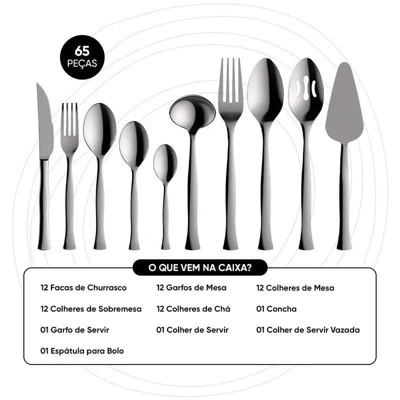 Faqueiro em Aço Inox Premium 65 Peças Noronha